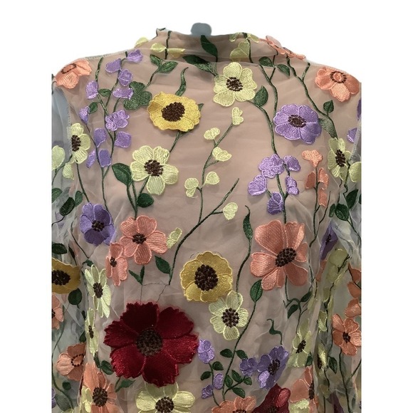 VERY RETRO VERY BOHO EMBROIDERY AND APPLIQUÉ ON FINE NETTING MINI DRESS M NWOT - Picture 4 of 13